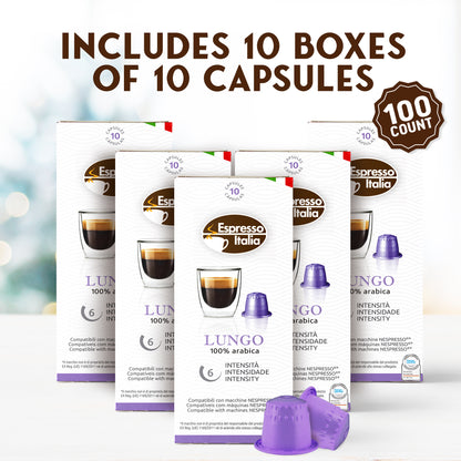 ESPRESSO ITALIA Espresso Compatible Pods - 100 Ct LUNGO -  Coffee capsules compatible with Nespresso Original Line