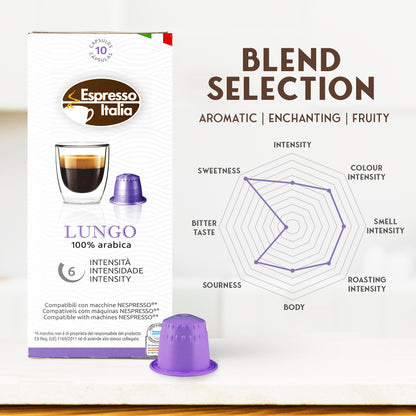 ESPRESSO ITALIA Espresso Compatible Pods - 200 Ct LUNGO -  Coffee capsules compatible with Nespresso Original Line