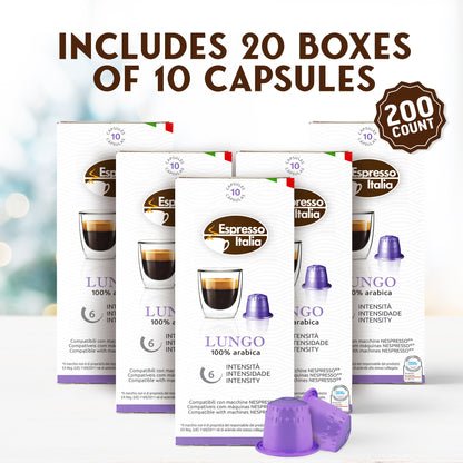 ESPRESSO ITALIA Espresso Compatible Pods - 100 Ct LUNGO -  Coffee capsules compatible with Nespresso Original Line