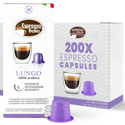 ESPRESSO ITALIA Espresso Compatible Pods - 100 Ct LUNGO -  Coffee capsules compatible with Nespresso Original Line