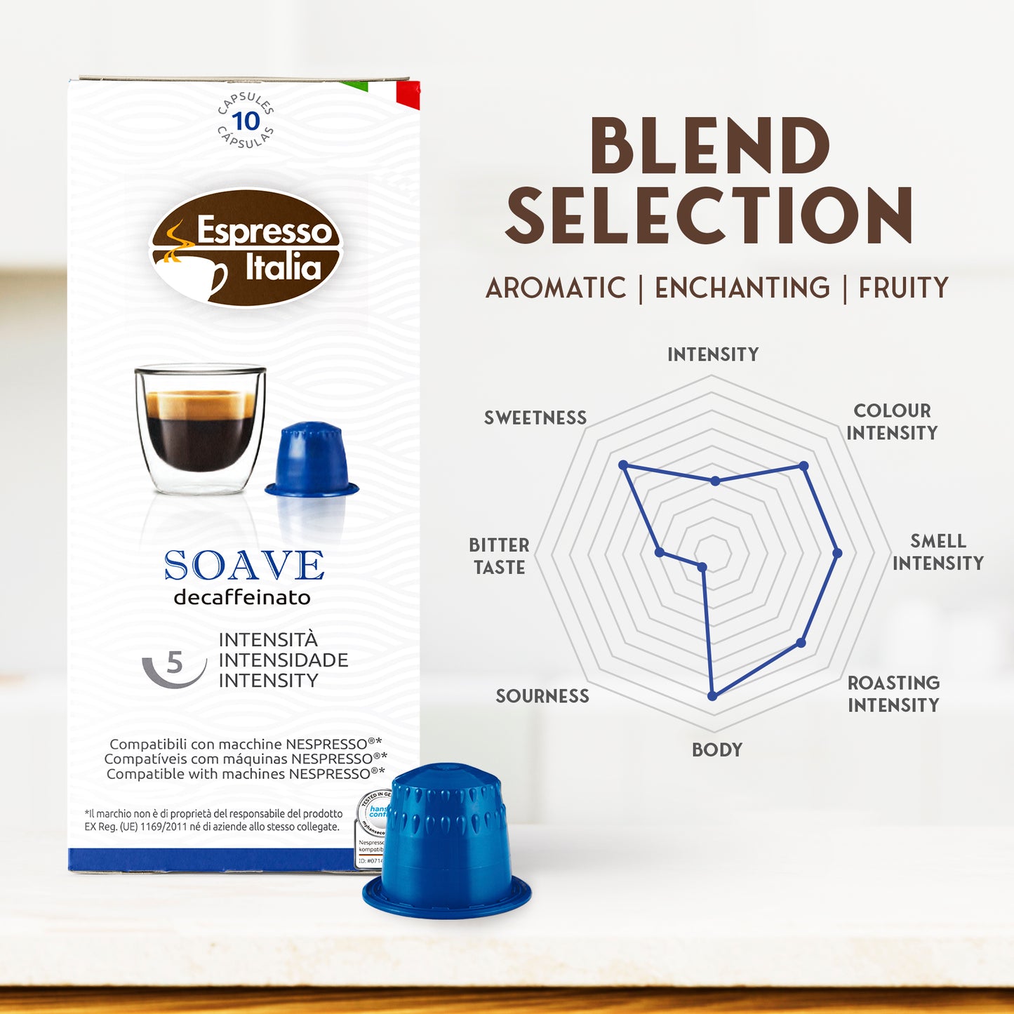 ESPRESSO ITALIA Espresso Compatible Pods - 100 Ct SOAVE DECAFFEINATE -  Coffee capsules compatible with Nespresso Original Line