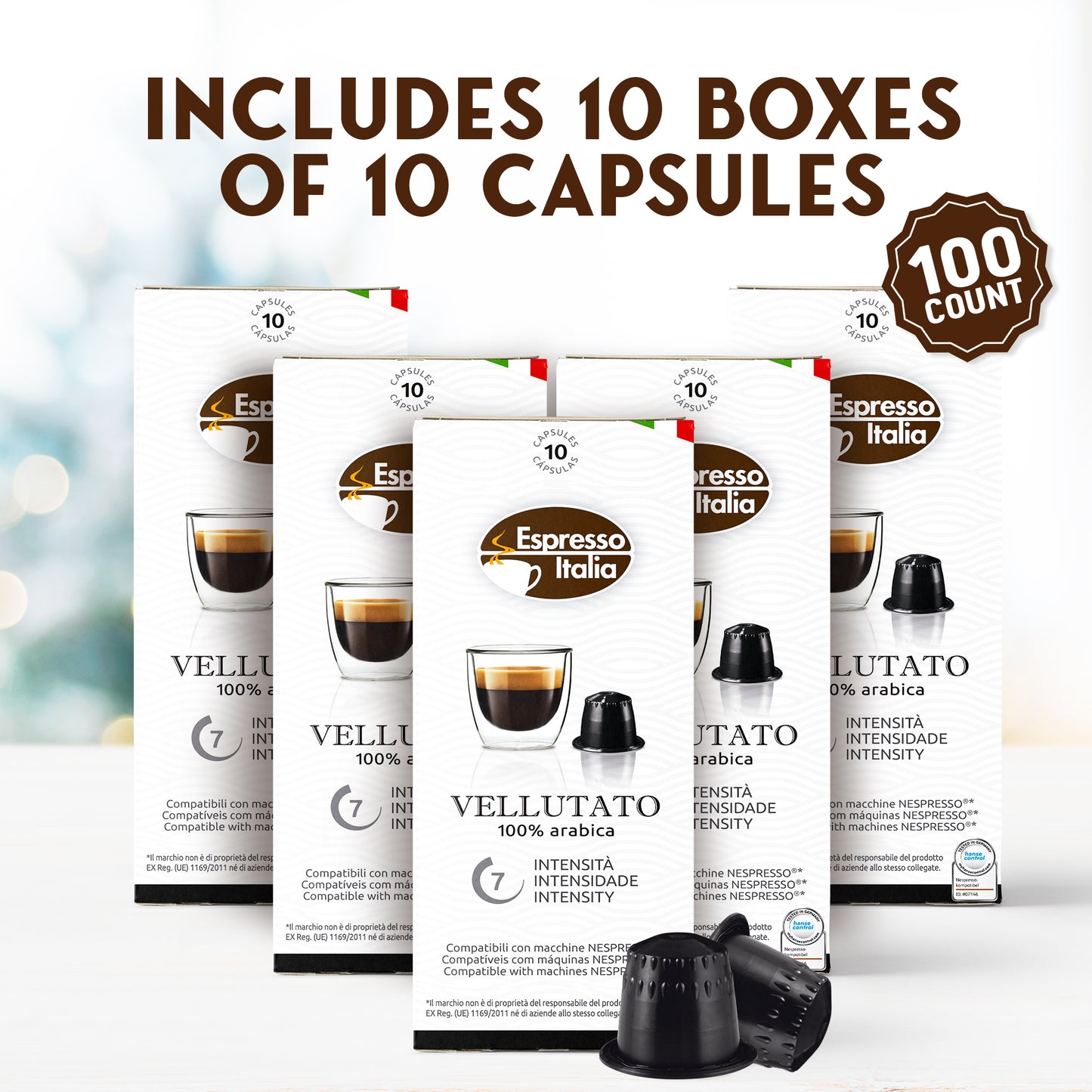 ESPRESSO ITALIA Espresso Compatible Pods - 100 Ct VELLUATO -  Coffee capsules compatible with Nespresso Original Line