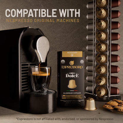 ESPRESSORO USDA Organic Espresso Compatible Pods - 100 Ct ORO DOLCE - Aluminium Coffee capsules compatible with Nespresso Original Line