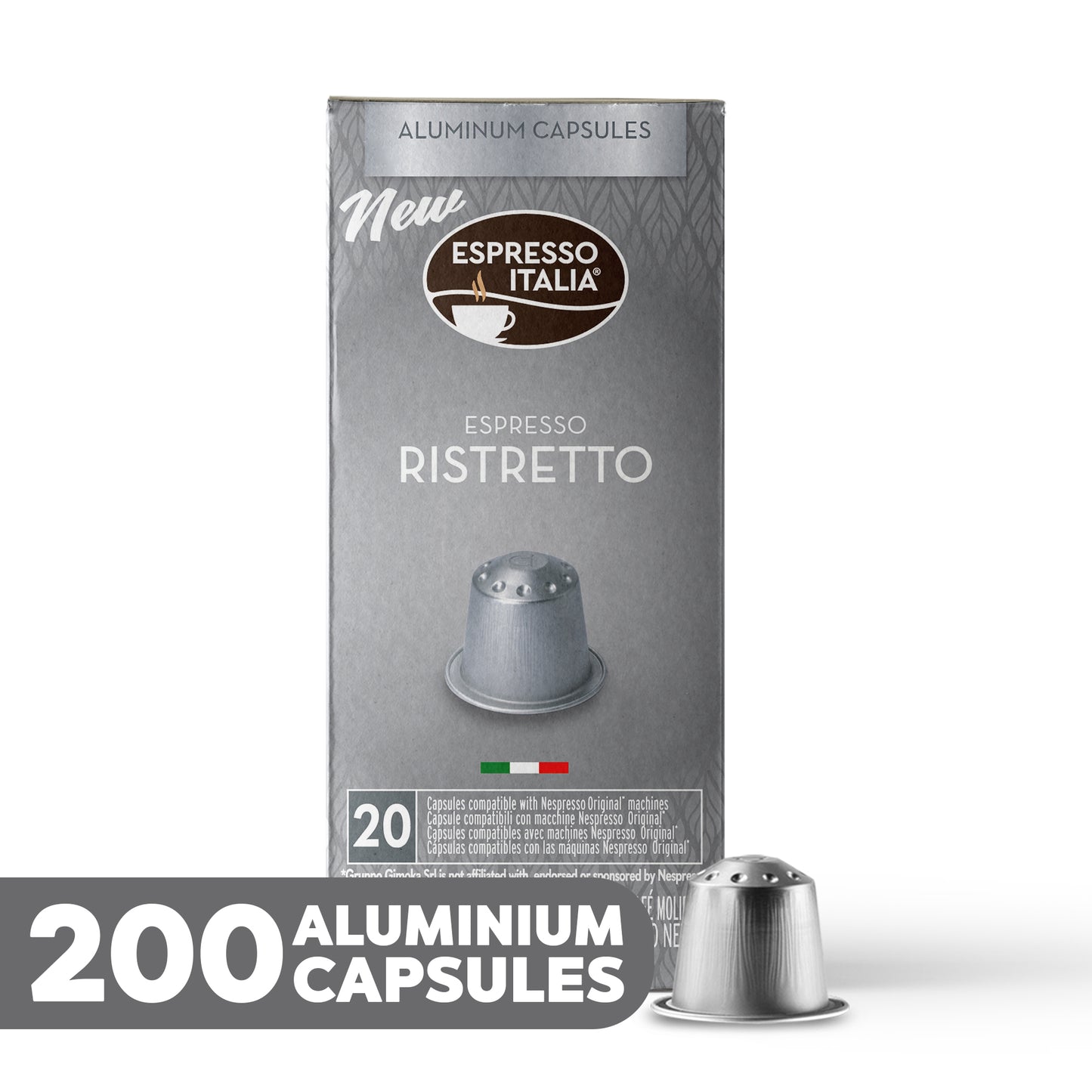 ESPRESSO ITALIA Espresso Compatible Pods - 200 Ct RISTRETTO - Aluminium Coffee capsules compatible with Nespresso Original Line