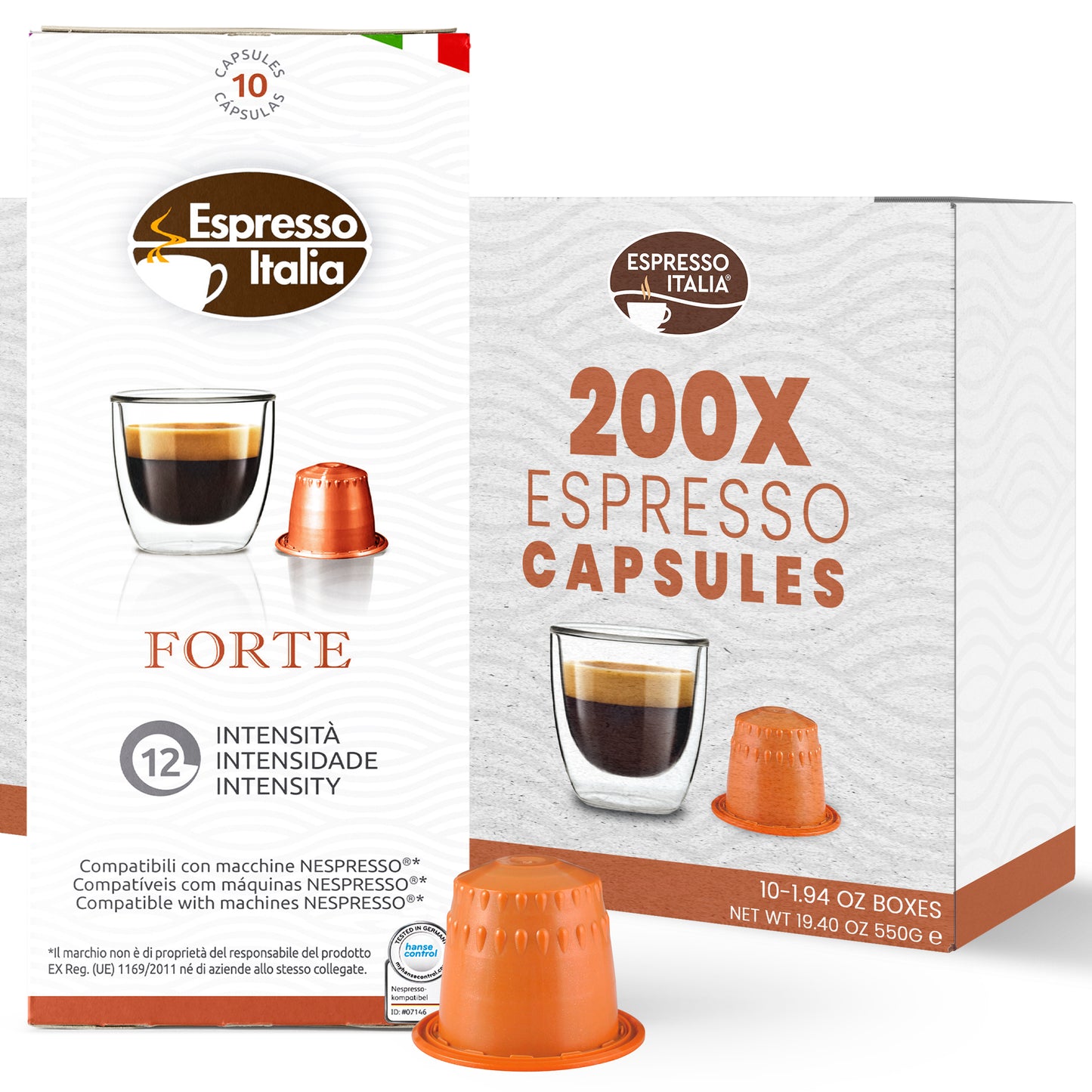 ESPRESSO ITALIA Espresso Compatible Pods - 200 Ct FORTE -  Coffee capsules compatible with Nespresso Original Line