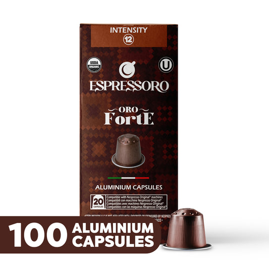 ESPRESSORO USDA Organic Espresso Compatible Pods - 100 Ct ORO FORTE - Aluminium Coffee capsules compatible with Nespresso Original Line