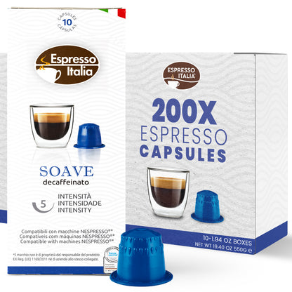 ESPRESSO ITALIA Espresso Compatible Pods - 200 Ct SOAVE DECAFFEINATE -  Coffee capsules compatible with Nespresso Original Line