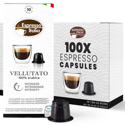 ESPRESSO ITALIA Espresso Compatible Pods - 100 Ct VELLUATO -  Coffee capsules compatible with Nespresso Original Line