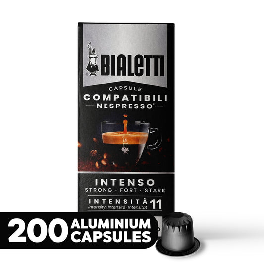 BIALETTI Espresso Compatible Pods - 200 Ct INTENSO- Aluminium Coffee capsules compatible with Nespresso Original Line