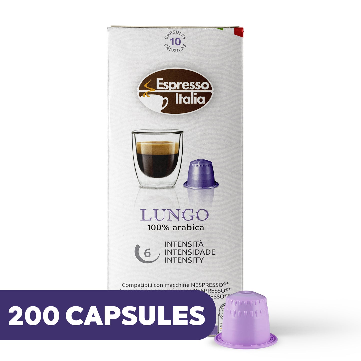 ESPRESSO ITALIA Espresso Compatible Pods - 200 Ct LUNGO -  Coffee capsules compatible with Nespresso Original Line