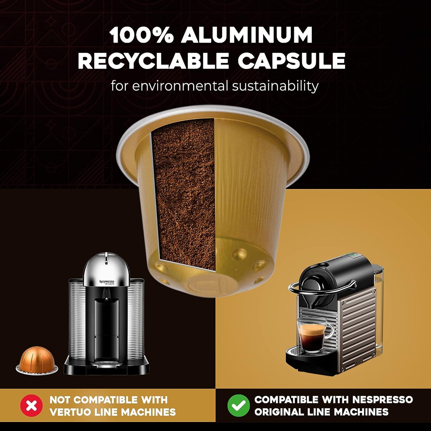 ESPRESSORO USDA Organic Espresso Compatible Pods - 100 Ct ORO FORTE - Aluminium Coffee capsules compatible with Nespresso Original Line