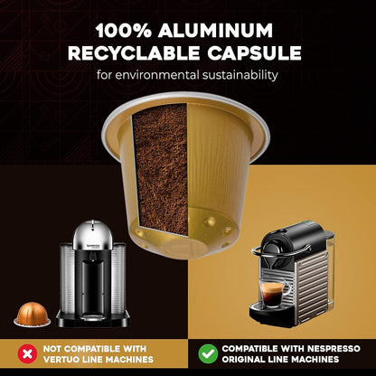 ESPRESSORO USDA Organic Espresso Compatible Pods - 100 Ct ORO FORTE - Aluminium Coffee capsules compatible with Nespresso Original Line